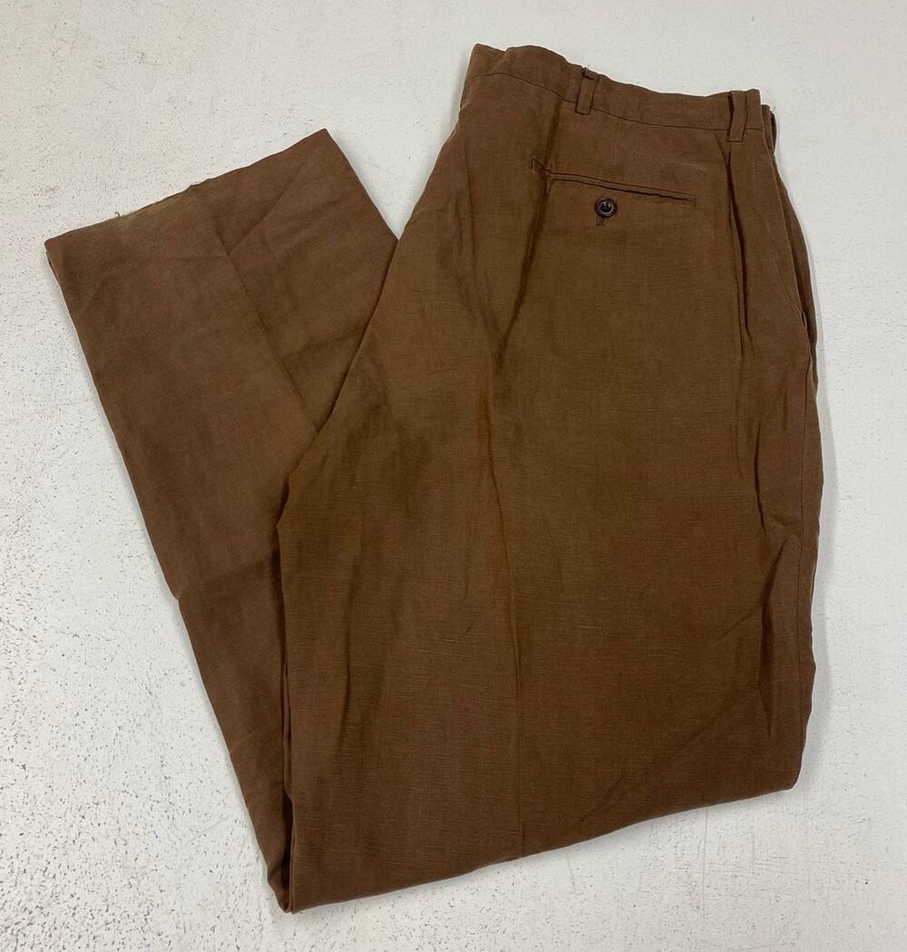 VTG 90s Polo Ralph Lauren baggy wide leg linen silk brown dress pants, 38x32